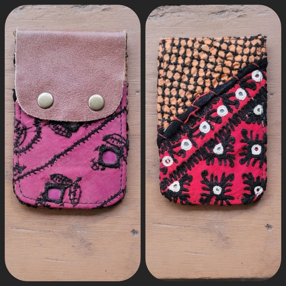 🫡🧀 Free People Boho Embroidered Repurposed vtg banjara hippie Wallet card case
